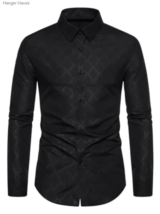 Other - Men's Geometric Print Long Sleeve Button Down Shirt Business Casual Dress Shirt